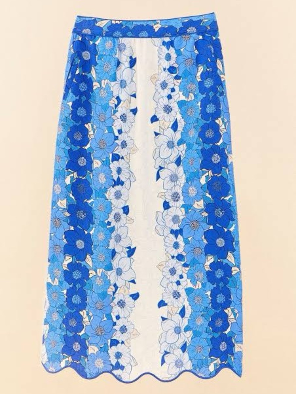 Farm Rio Flower Stripes Off White Midi Skirt